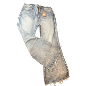 Blakeley Womens 3X Light Blue Distressed Flair Leg Jeans 32" Inseam Boho 70s